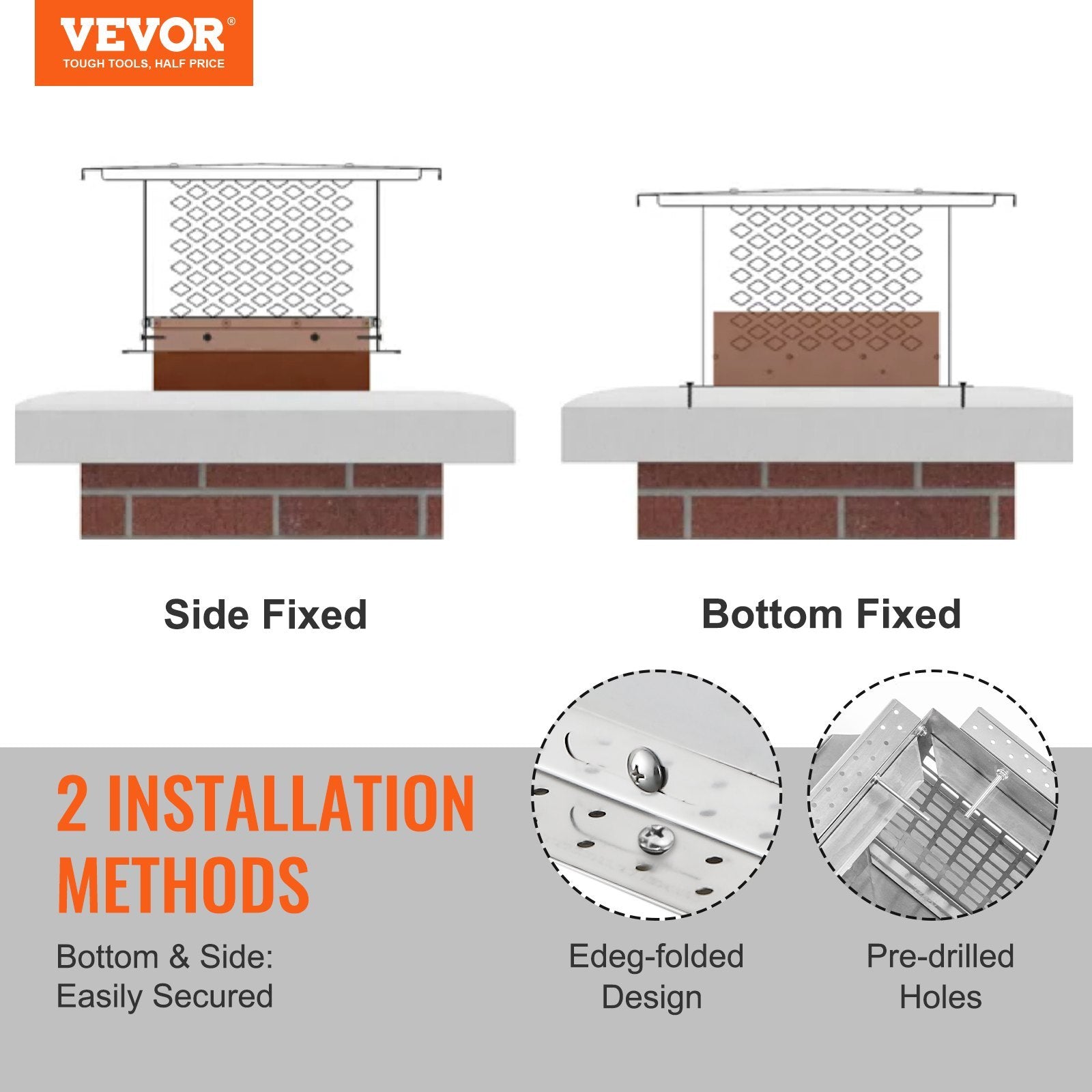 VEVOR Chimney Cap, 9 X 9 Inch, 304 Stainless Steel Fireplace Chimney Cover, Not Easily Toppled & Practical Accessories & Easy Installation, Fits Mesh Flue Covers Outside Clay Flue Shingles, Silver