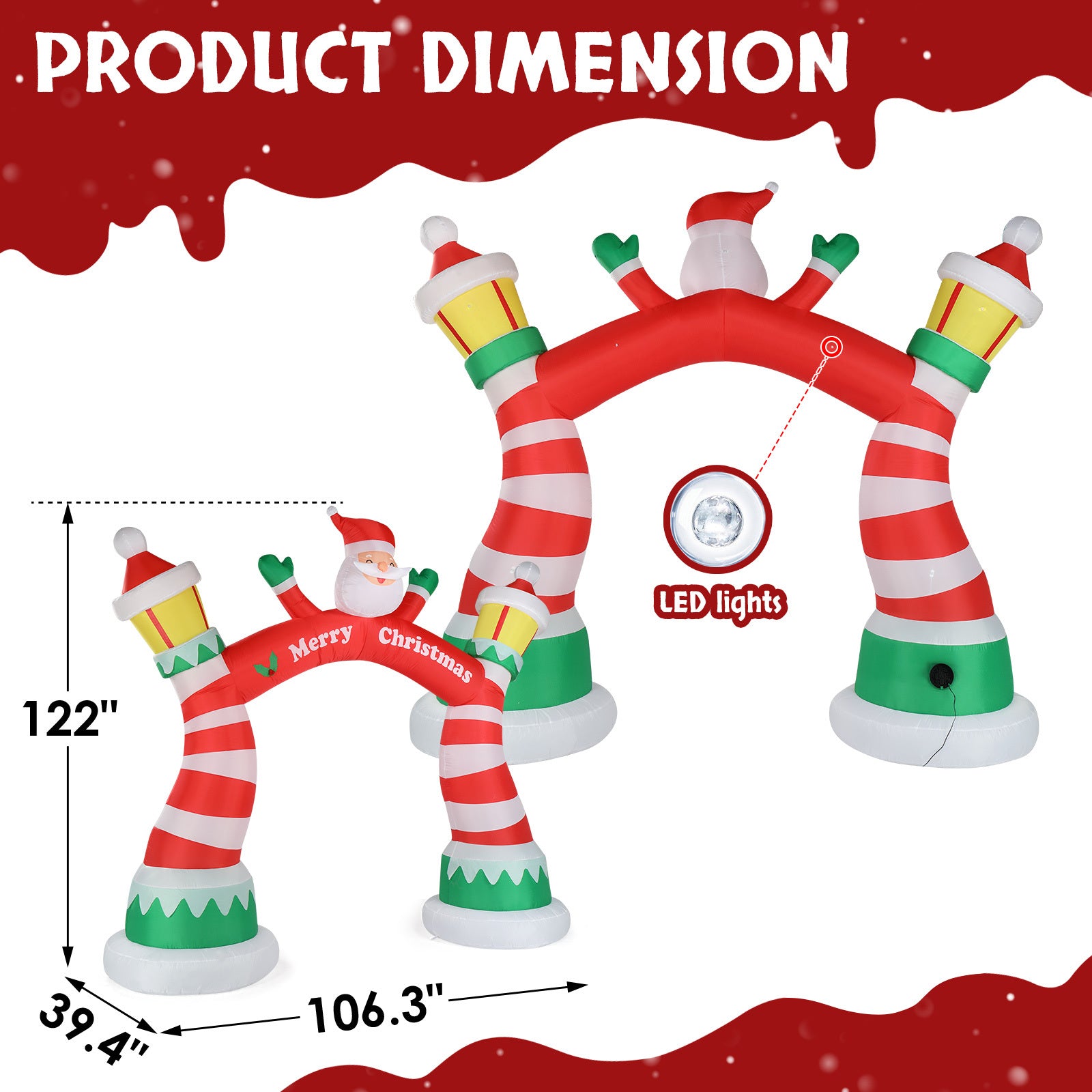 8.9 FT Lighted Christmas Inflatable Archway, Inflatable Santa Claus Christmas Arch, Blow Up Yard Decorations With Built-in LED Lights For Holiday Party Front Yard Lawn Garden Decor