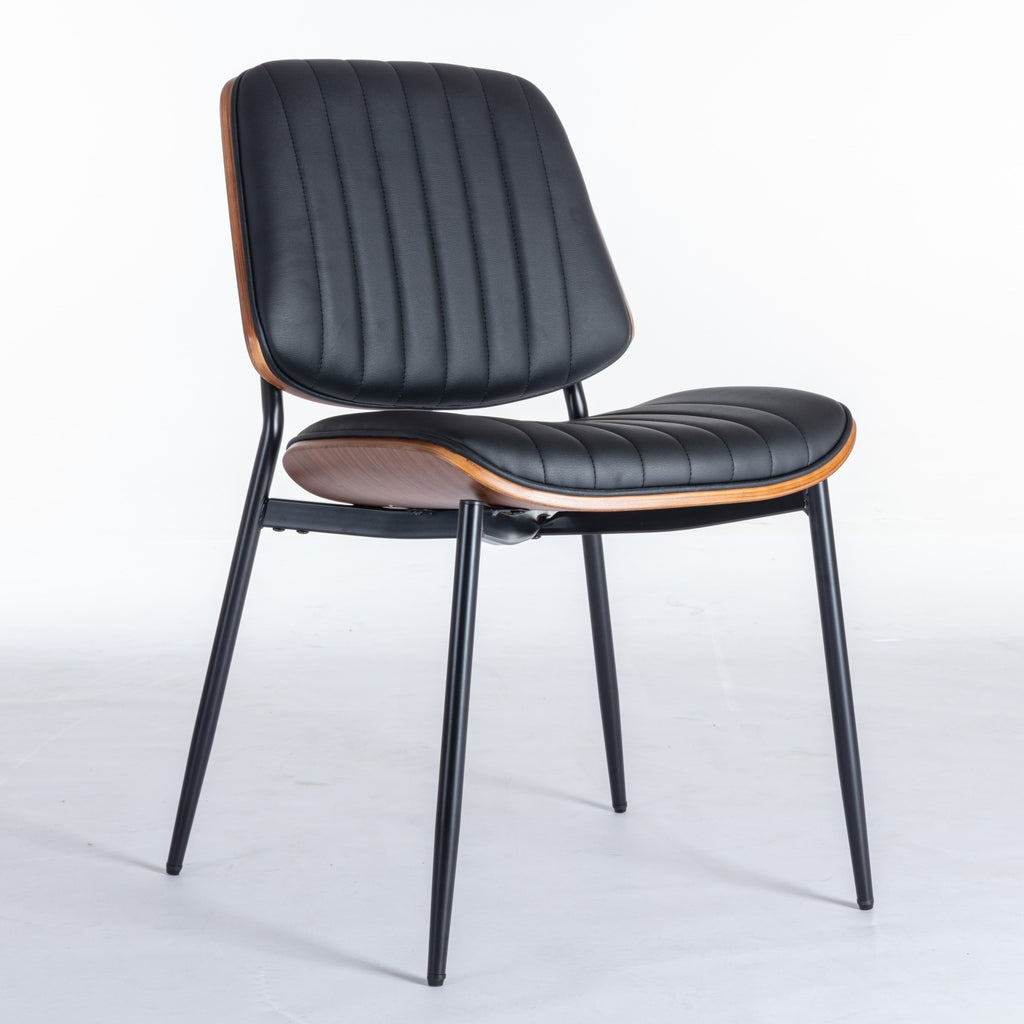 Dining Chairs Set Of 2 Mid Century Modern Retro Faux Leather Chair With Walnut Bentwo