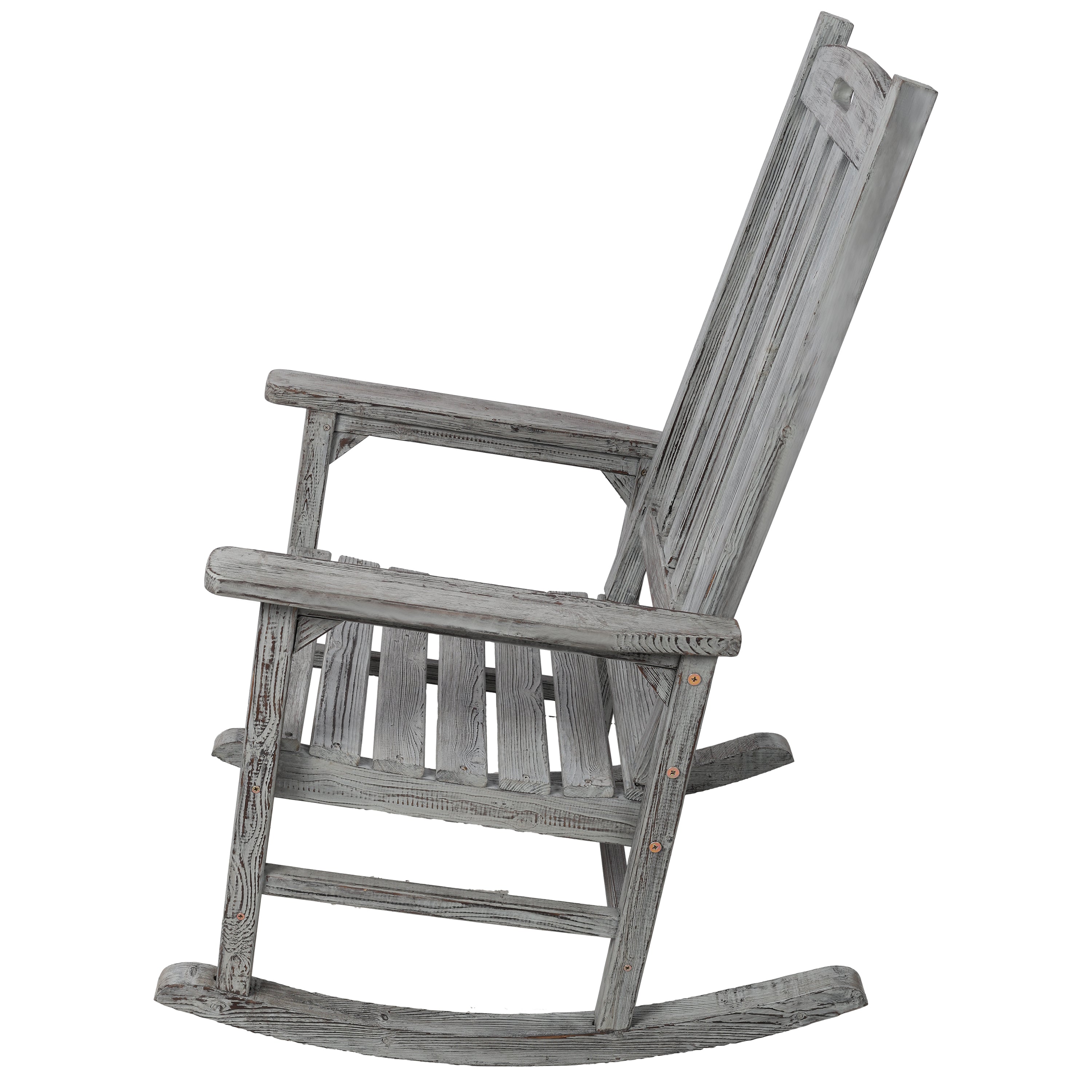 Wooden Oversized Porch Rocker Chair With Wide Seat And Tall Backrest,High Back Smooth Rocking Chairs For Outdoor & Indoor,Light Grey Color