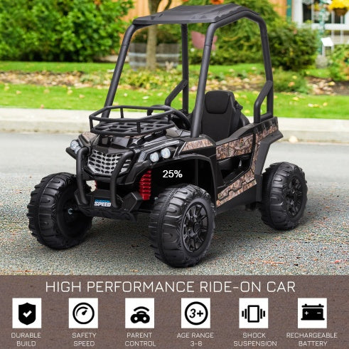 12V Kids Off-Road UTV Electric Ride On Car Black Camouflage High Roof Remote Control Lights MP3 Adventure Toys
