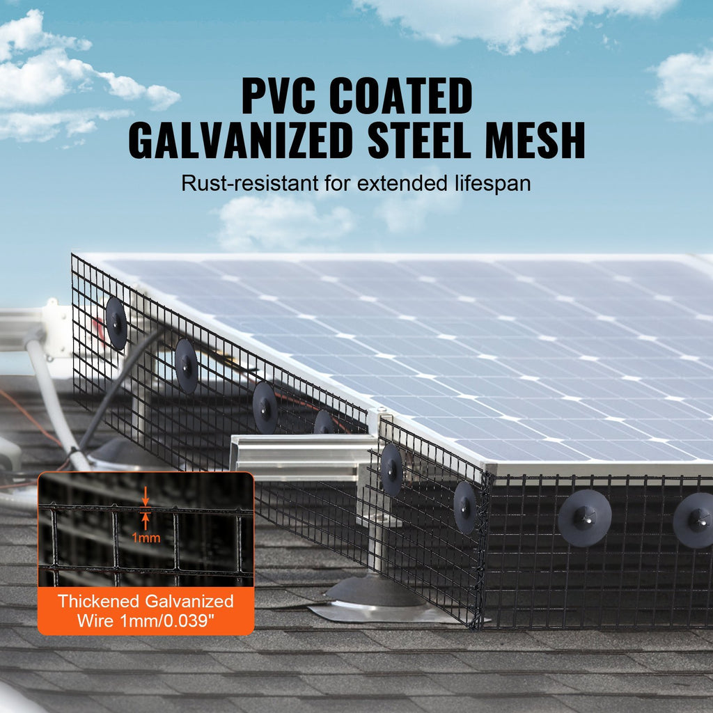 VEVOR 8InchX100ft Solar Panel Bird Guard, Critter Guard Roll Kit With Rust-proof PVC Coating, Solar Panel Guard With 50pcs Tire Wires,