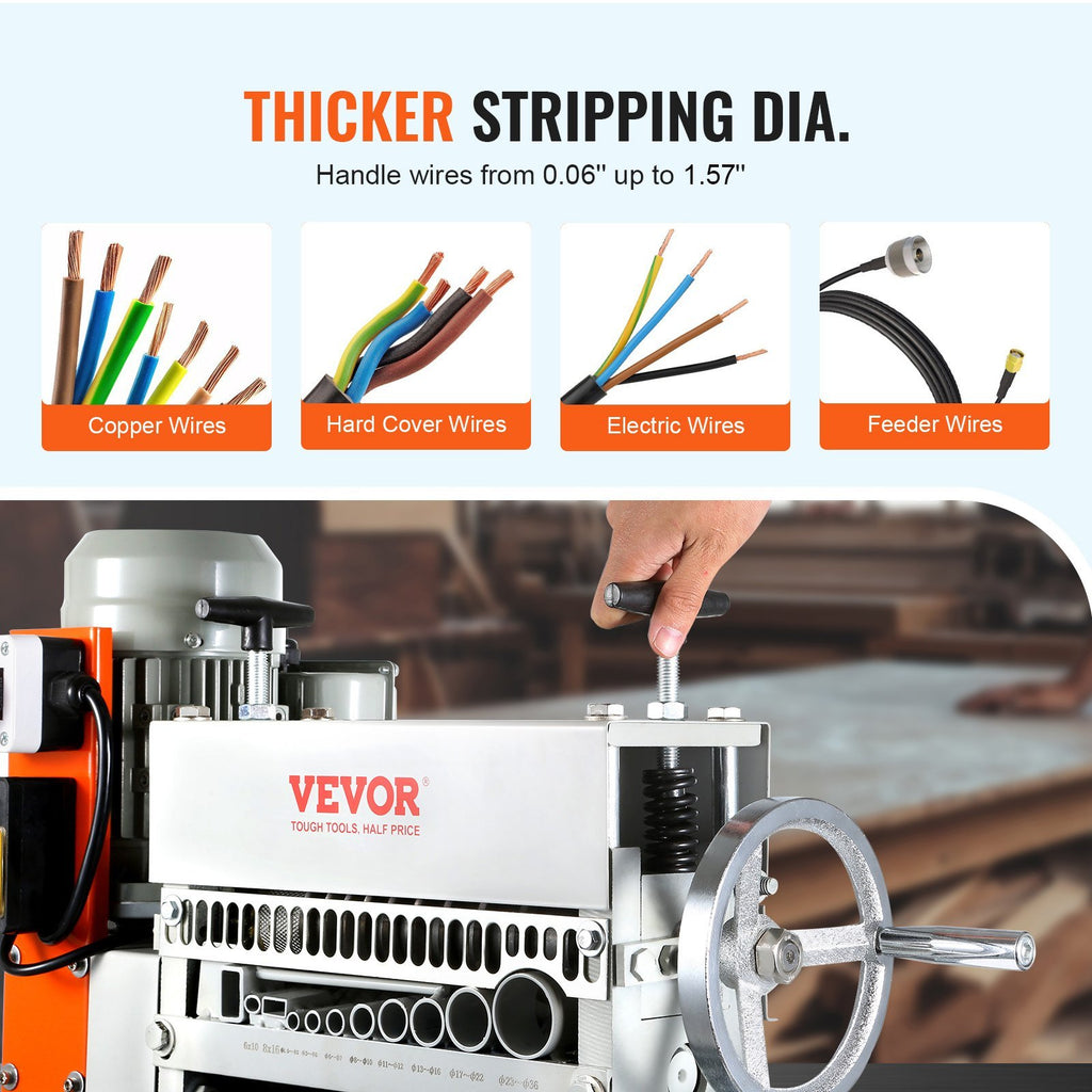 Automatic Wire Stripping Machine, 0.06''-1.42'' Electric Motorized Cable Stripper, 370 W, 88 Ft/min Wire Peeler With An Extra Manual Crank, 11 Channels For Scrap Copper Recycling