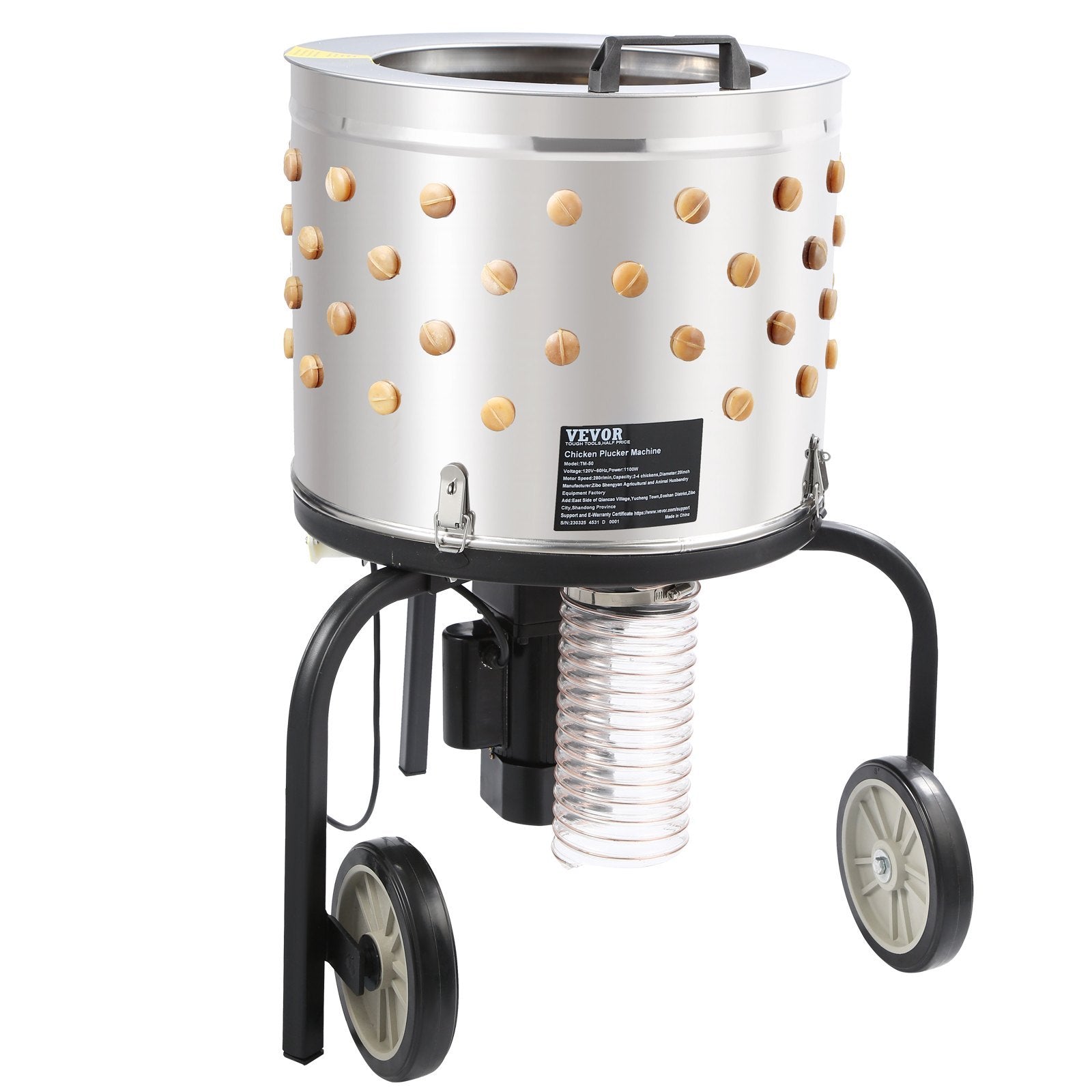 VEVOR Chicken Plucker Machine, Feather Plucker With 20-inch Stainless Steel Drum, Defeathering Equipment With 108 Soft Fingers, Simple Debris Collection, 500W High Power Poultry Plucking