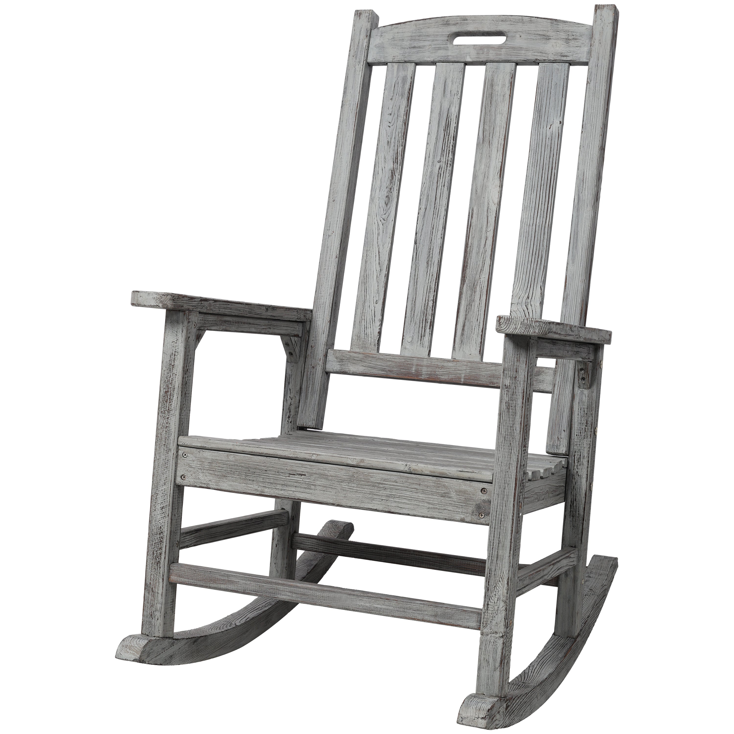 Wooden Oversized Porch Rocker Chair With Wide Seat And Tall Backrest,High Back Smooth Rocking Chairs For Outdoor & Indoor,Light Grey Color