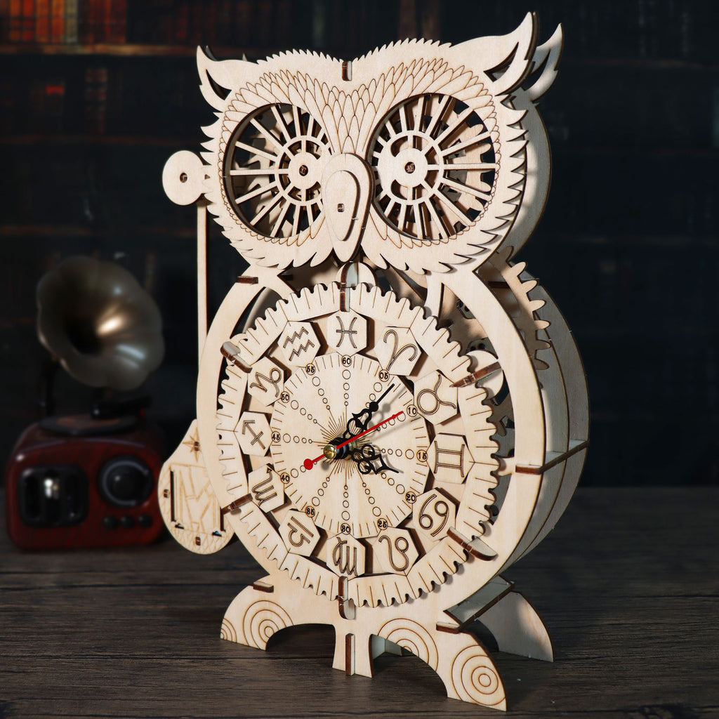 3D Wooden Puzzle Owl Clock Model Kits To Build Wooden Construction Handmade Craft Unique Christmas Gift