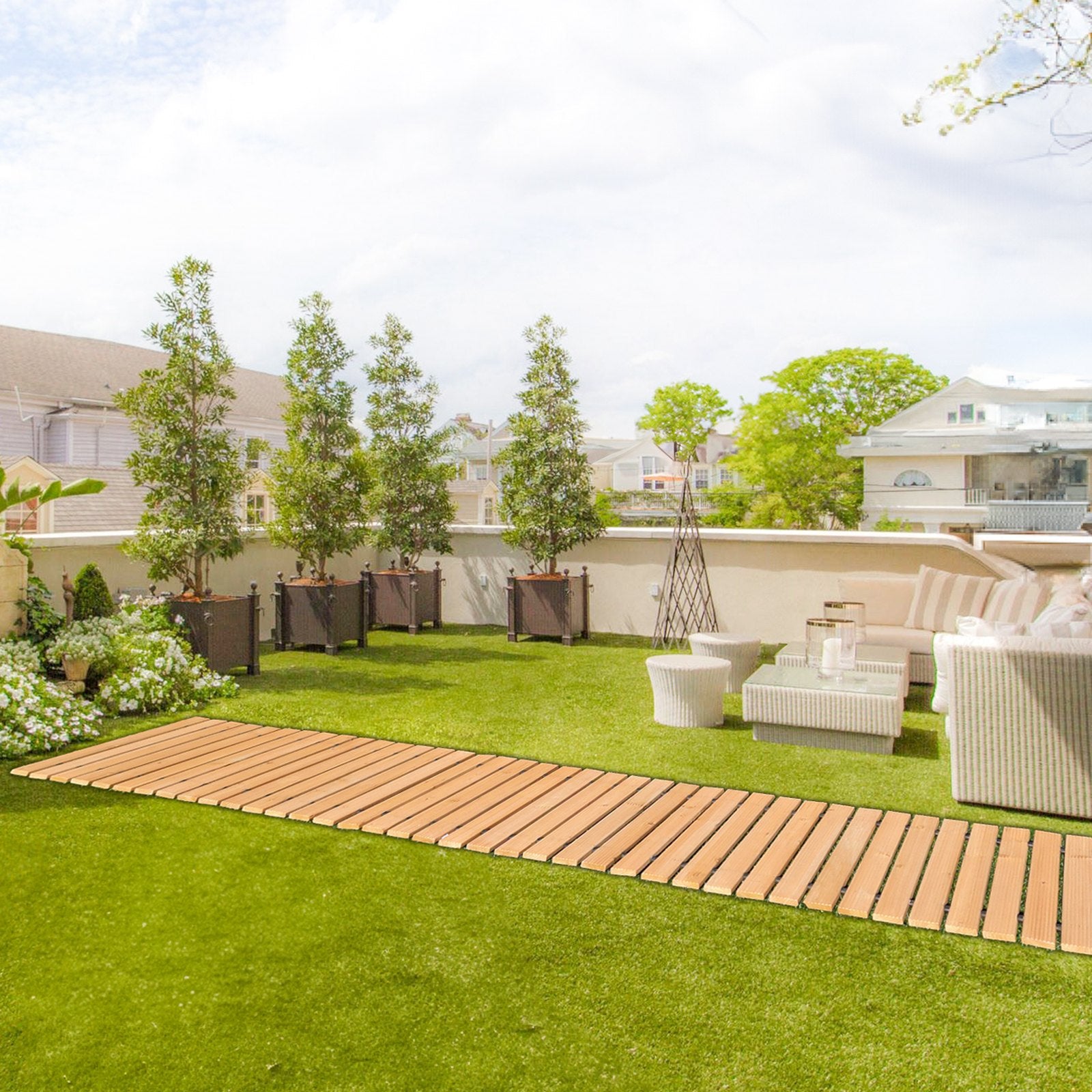 8 Ft L X 17 In W Straight Wooden Garden Pathway Roll Out Garden Walkway