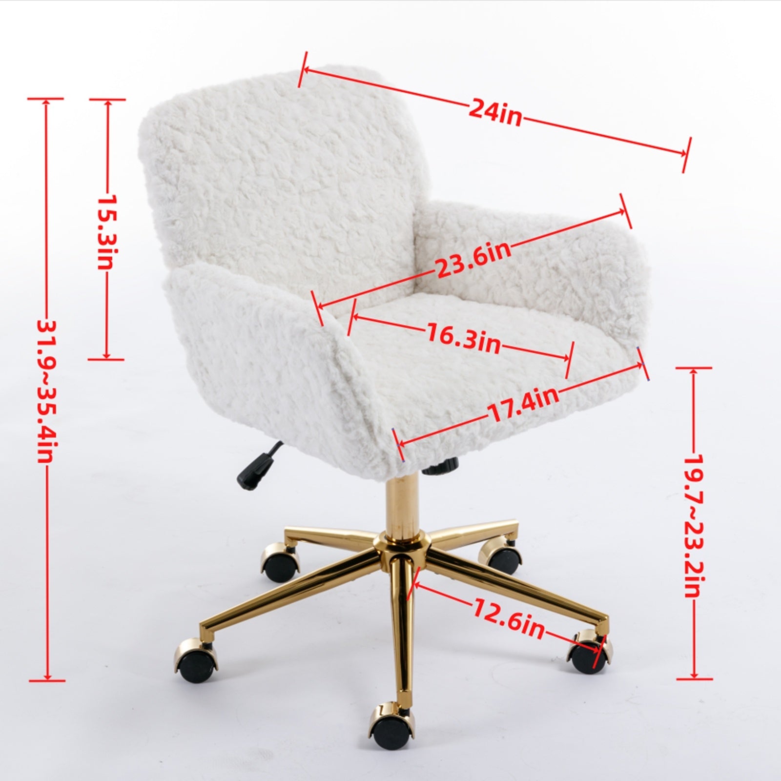 Furniture Artificial Rabbit Hair Office Chair With Gold Base, Adjustable
